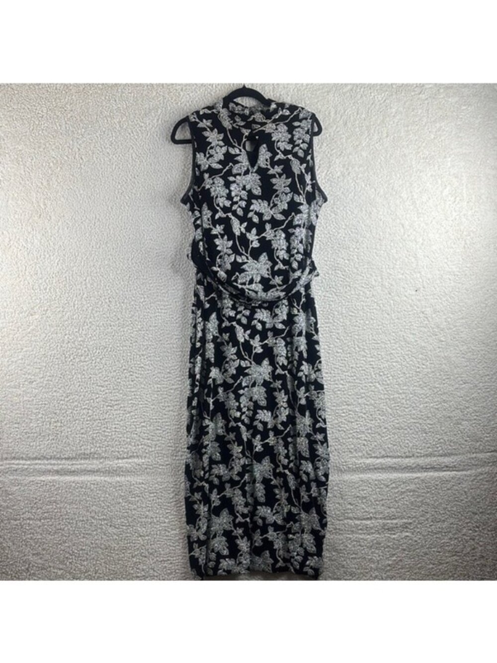 Ronni Nicole Womens Black Silver Floral Glitter Mock Neck Maxi Dress Size 16